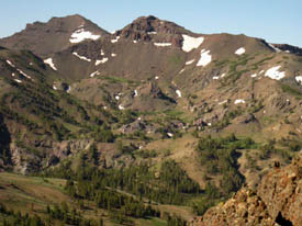 Leavitt Peak from Sonora Gap. Sonora Pass is at base of mastif